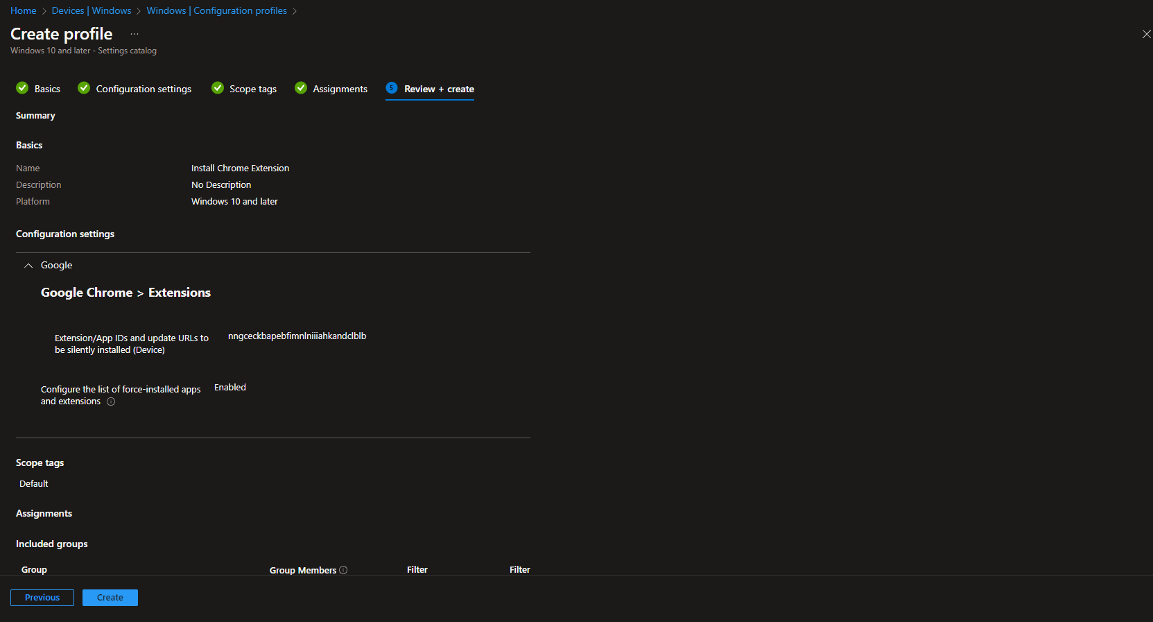 Configuring force-installed Chrome extensions with extension IDs in Intune